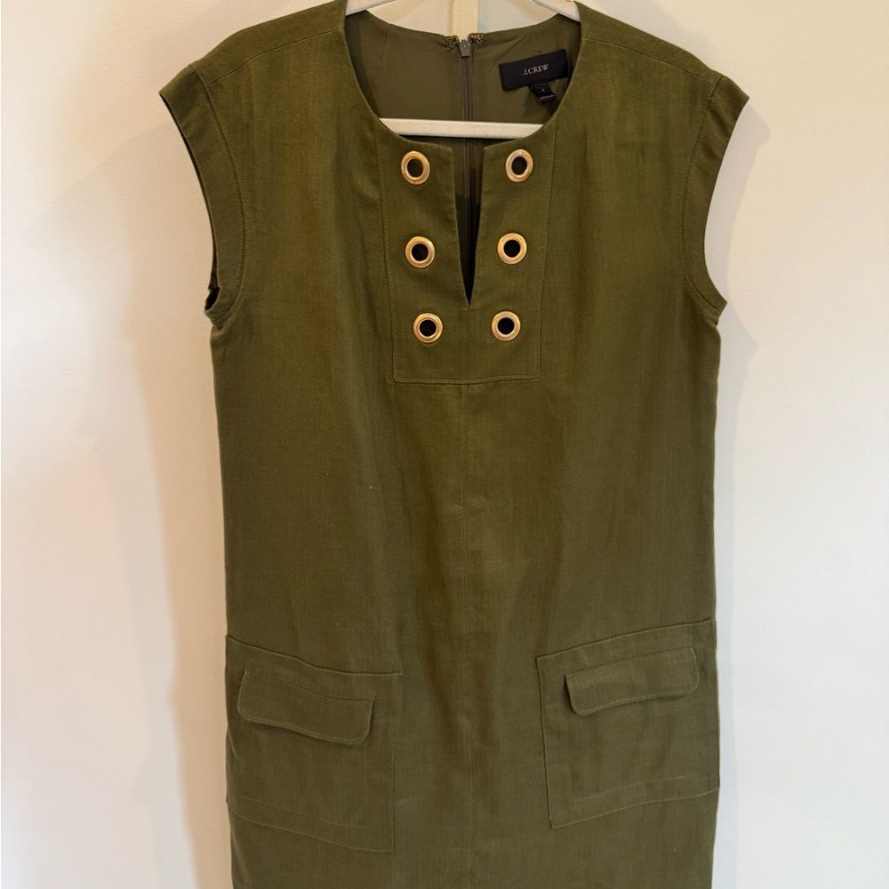 J. Crew Green Sheath Mini Dress Crew Neck Sleeveless